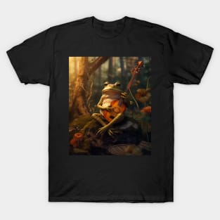 Cottagecore Aesthetic Frog Playing Banjo on Mushroom Cute T-Shirt